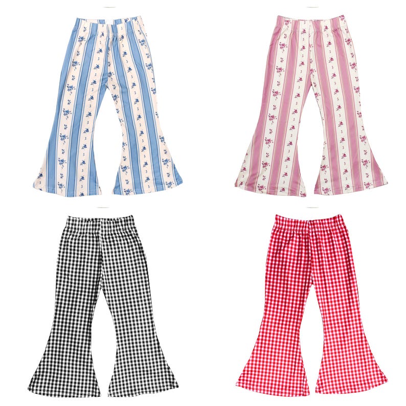 Little Girls Bell Bottom Boho Tie Dye Floral Paisley Checker Print Stretch Flared Legging Yoga Pants Toddler Kids Sizes 2T-5T, 6-8 image 6