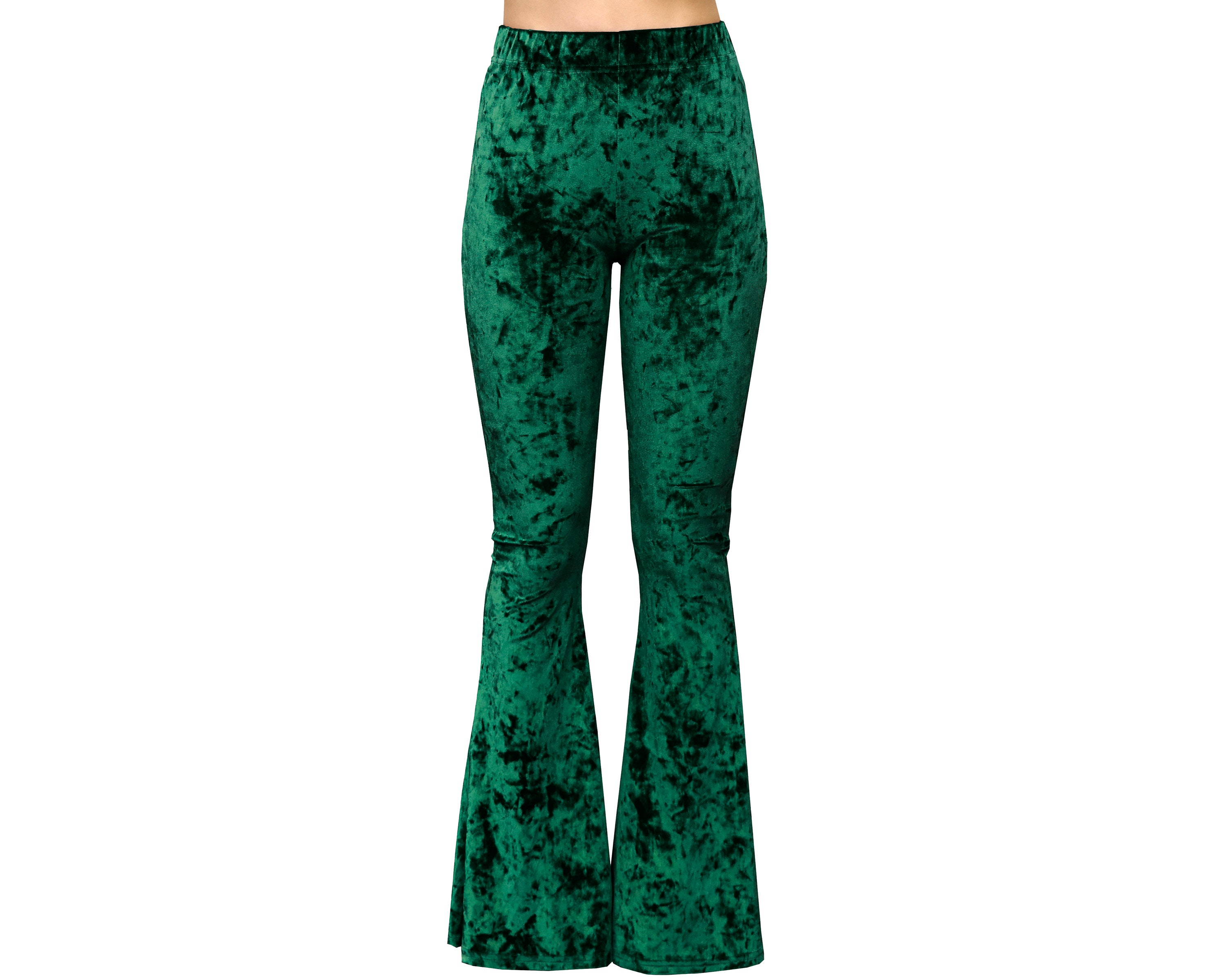 Green High Waisted Velvet Legging, Trousers