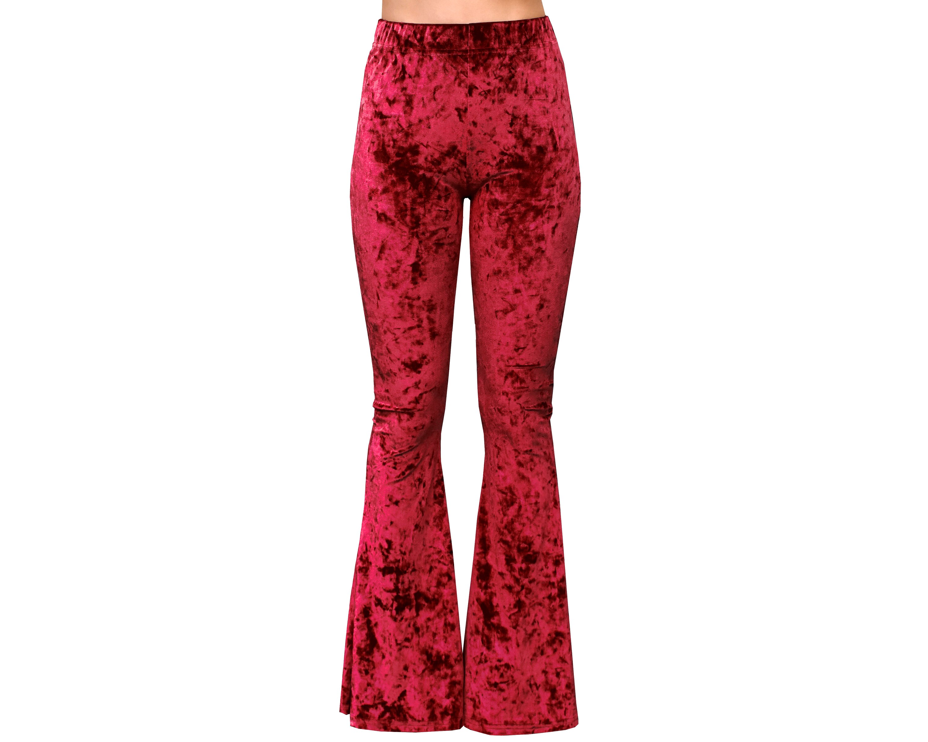 Metallic Red Crushed Velvet Flare Leggings Customizable High