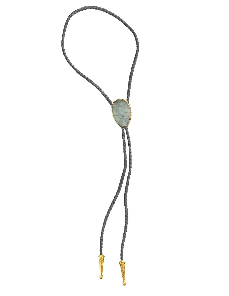 Aquamarine Bolo Tie Edelstein Gold oder Silber Zierstein geflochten Vegan Kunstleder handgemachte Halskette Einstellbar Weiß Braun Western Schmuck Bild 7