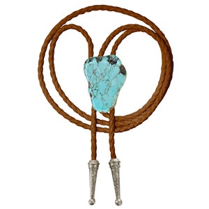 Cravate bolo en pierre turquoise tressé simili cuir végétalien embouts en métal collier fait main réglable noir blanc marron Boho Boho bijoux occidentaux