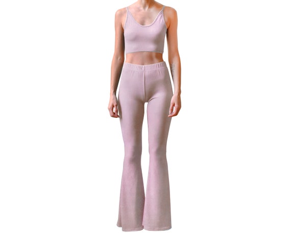 Mauve Purple Ribbed Bell Bottom Flare Stretch Knit High - Etsy Canada