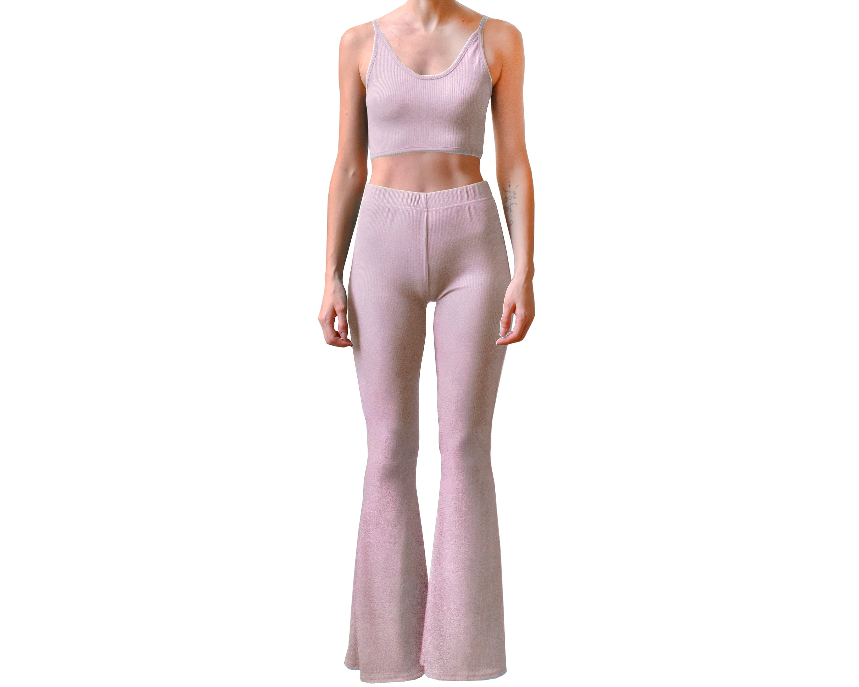 Mauve Purple Ribbed Bell Bottom Flare Stretch Knit High Waisted Hippie  Bohemian Comfy Legging Pants and Crop Top Matching Loungewear Set -   Denmark