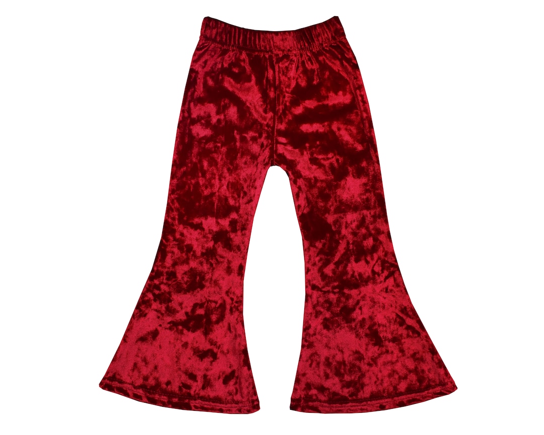 Little Girls Red Crushed Velvet Bell Bottom Boho Holiday Winter