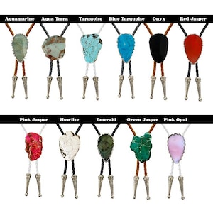 Bolo cravate pierre turquoise tressé végétalien simili cuir pointes en argent collier fait main réglable noir blanc marron Boho Boho bijoux occidentaux