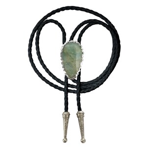 Aquamarine Bolo Tie Edelstein Gold oder Silber Zierstein geflochten Vegan Kunstleder handgemachte Halskette Einstellbar Weiß Braun Western Schmuck Bild 2