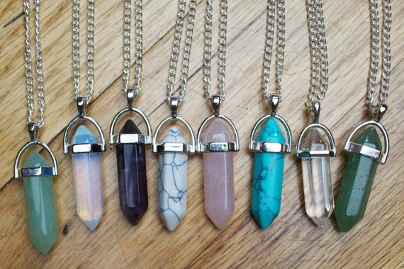 Crystal Stone Pendant Necklace Charm Silver Chain Handmade Heeling