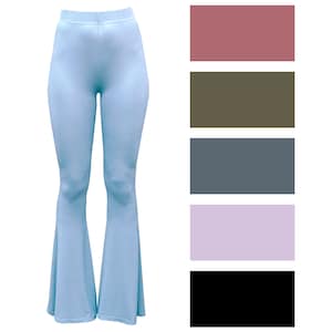 Schlaghose Stretch Yoga hoch taillierte Bequeme Volltonfarbe 70er Jahre Hippie Boho Festival Legging Hose
