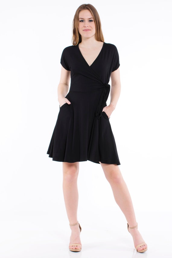 womens black wrap dress