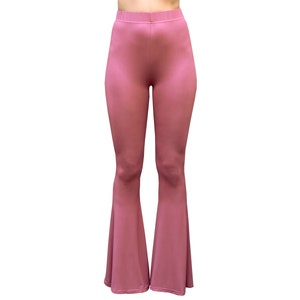 Boho Bequem Stretch Strick Yoga 70er Jahre Hippie Boho Festival Legging Loungewear Hose in Solid Rose Pink