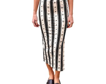 Jupe mi-longue crayon coquette noire basique taille haute en tricot extensible moulante longue moulante ajustée noire