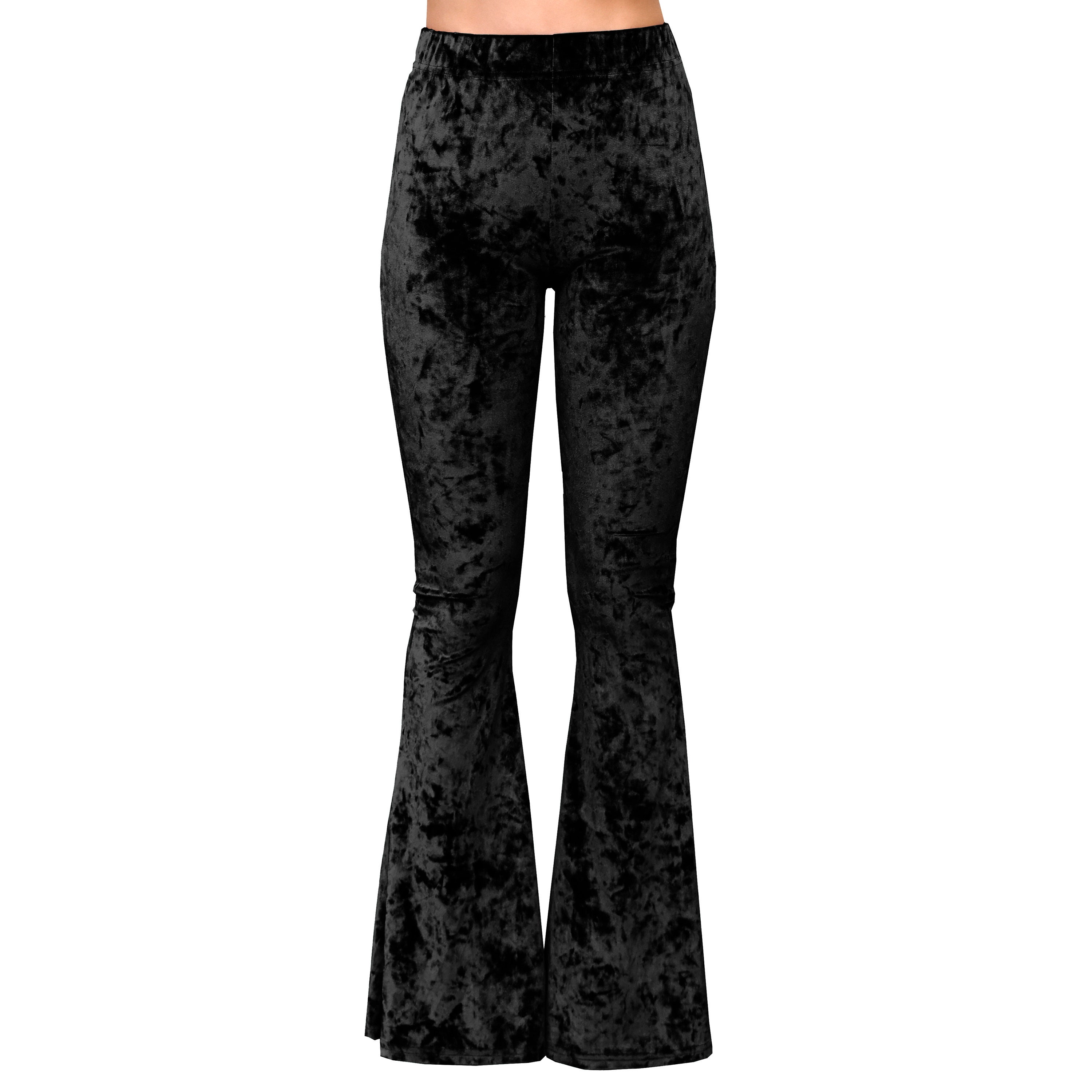 Crushed Velvet Bell Bottom Flare Stretch High Waisted Rise Crushed Velvet Bell Bottom Flare Stretch High Waisted Rise