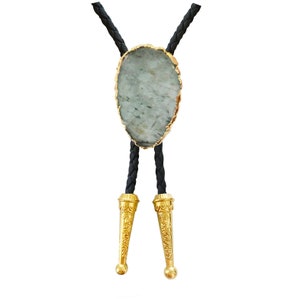 Aquamarine Bolo Tie Edelstein Gold oder Silber Zierstein geflochten Vegan Kunstleder handgemachte Halskette Einstellbar Weiß Braun Western Schmuck Bild 5