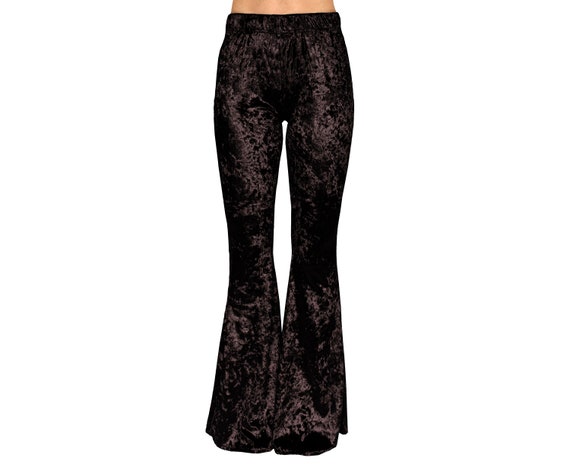 high waist bell bottom flares crush velvet stretch boho pants