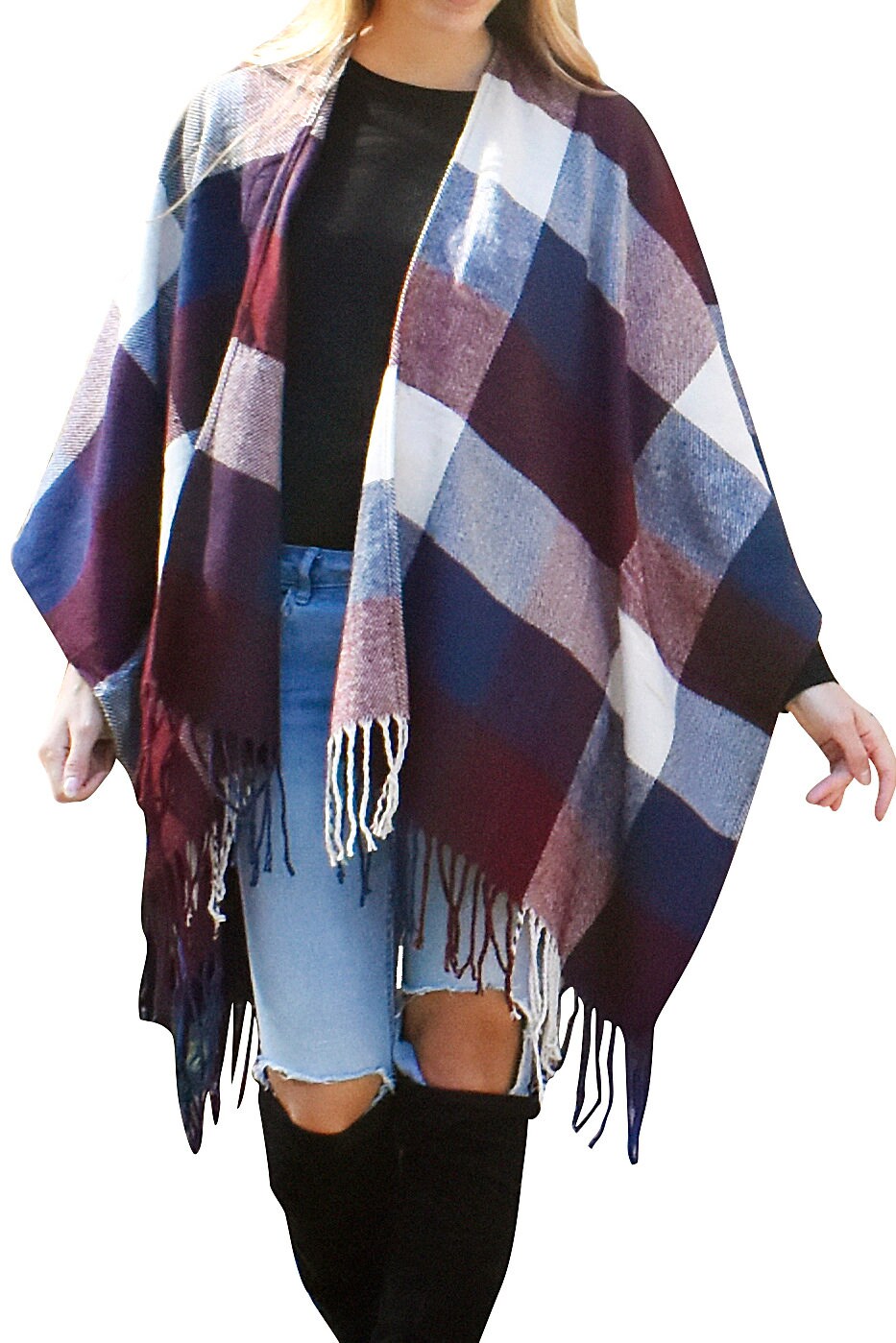 Flannel poncho sweater cheap