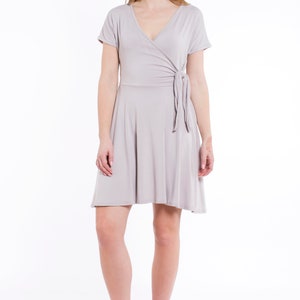Grey Wrap Dress Surplice Crossover V-neck Short Sleeve Fit & - Etsy