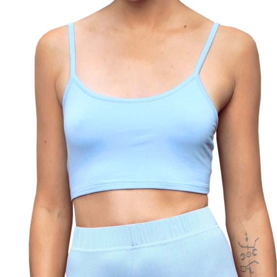Solid Light Blue Cropped Tank Spaghetti Strap Cami Mix N Match Crop Top 