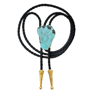 Turquoise Stone Bolo Tie Braided Vegan Faux Leather Metal Tips Handmade Necklace Adjustable Black White Brown Boho Bohemian Western Jewelry image 6