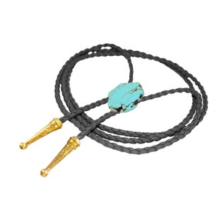 Turquoise Stone Bolo Tie Braided Vegan Faux Leather Metal Tips Handmade Necklace Adjustable Black White Brown Boho Bohemian Western Jewelry image 8