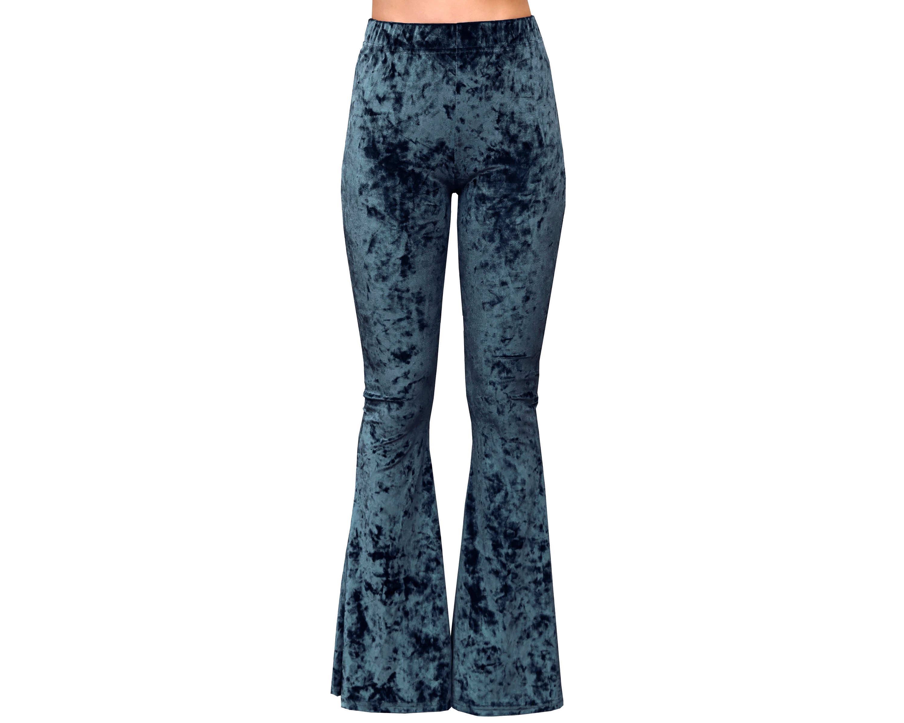 Black Crushed Velvet Bell Bottoms - High Waisted Flare Pants