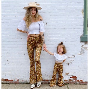 Mommy & Me Mother Daughter Adult and Kids Matching Bell Bottom Boho Hippie  Printed Flare Stretch Legging Yoga Pants 