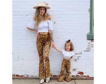 Maman et moi mère fille adulte et enfants assortis bas cloche bohème hippie imprimé flare stretch legging pantalon de yoga