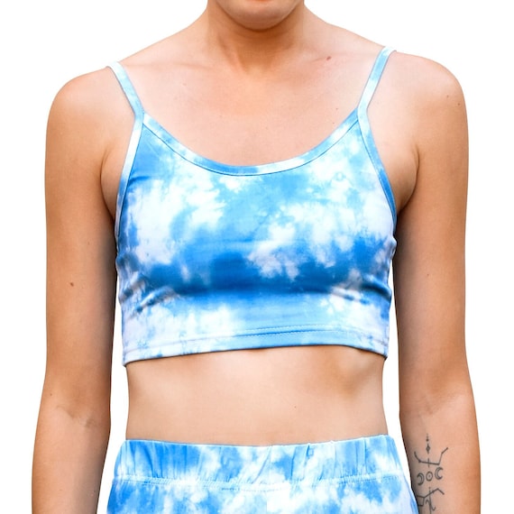 Blue White Tie Dye Cropped Tank Spaghetti Strap Cami Mix N Blue White Tie Dye Cropped Tank Spaghetti Strap Cami Mix N