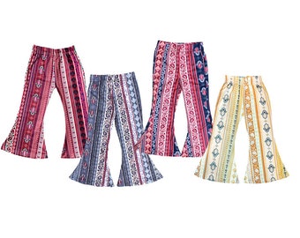 Little Girls Paisley Print Boho Bell Bottom Stretch Legging Flared Yoga Pants Baby Toddler Kids Children's 2T-5T, 6-8