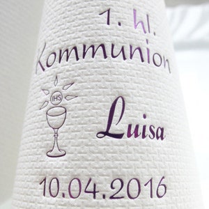 Communion: elegant elegant coffee napkins printed with names for communion children/table decorations