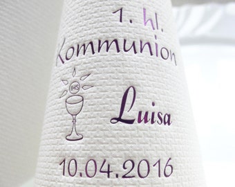 Communion: elegant elegant coffee napkins printed with names for communion children/table decorations