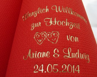 bedruckte Servietten, Servietten mit Namen, personalisiert für: Hochzeit/Hochzeitsfeier/Hochzeitsdeko/Verlobung/Gastgeschenk, individuell