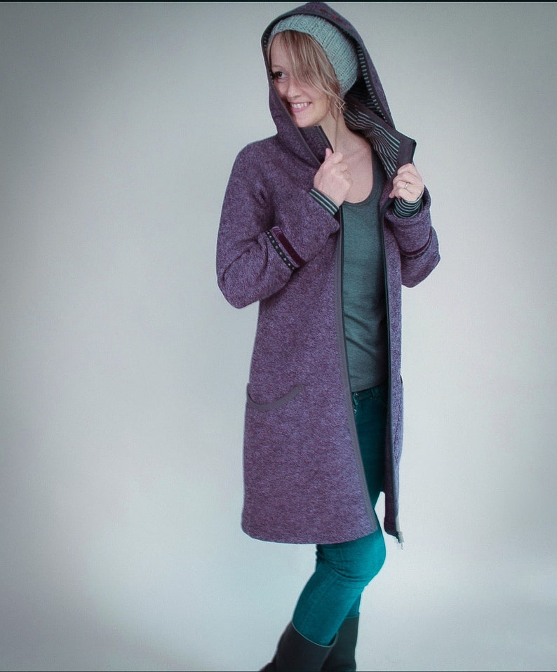 Hooded coat made of wool, Betty, women's wool coat, with collar in many colors image 2