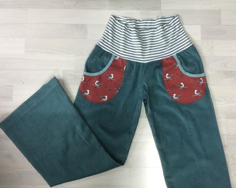 Flared trousers made of wide corduroy, corduroy trousers, hippihose