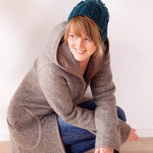 Walkmantel Damen, Walkjacke, Wollmantel, mit neuen, wählbarem Kapuzeninnenfutter, Duna