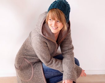Women's boiled wool coat, boiled wool jacket, with new, selectable hood lining, Duna