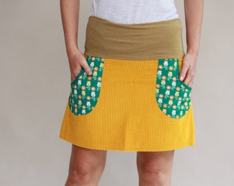 Corduroy skirt, retro rock ladies, skirt with pockets, skirt in mustard yellow