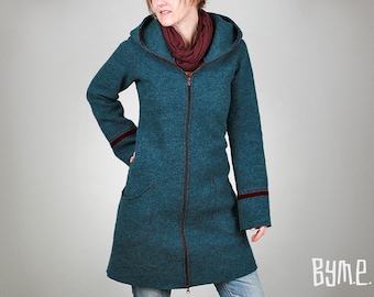 Hooded coat, hooded jacket, boiled wool jacket, boiled wool coat, women's wool coat, in many colors, Beatrice