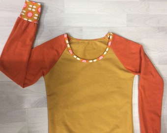 Taille S/mètre, manches longues en sweat câlin moutarde/orange