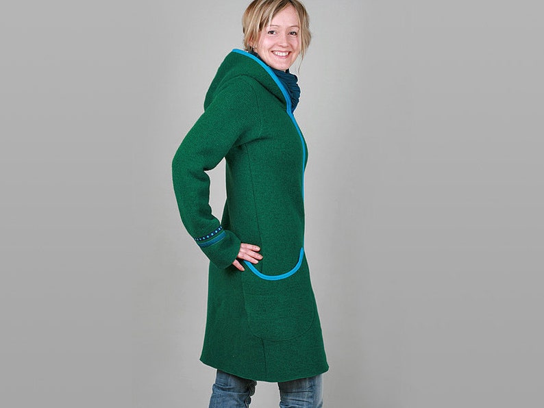 Walk coat, hooded coat, Fabienne, walk jacket women, transition coat, emerald and in other color combinations image 2