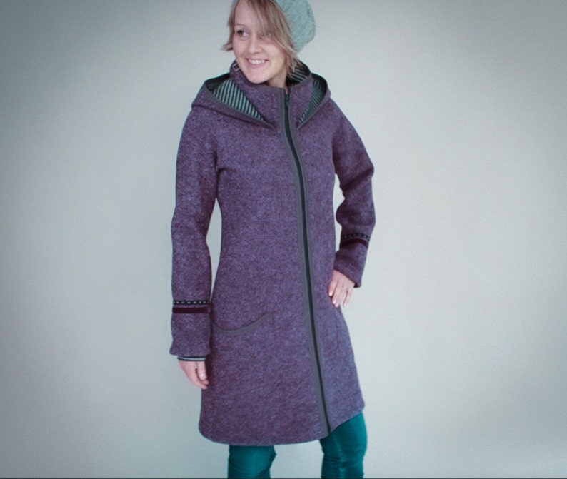 Hooded coat made of wool, Betty, women's wool coat, with collar in many colors image 4