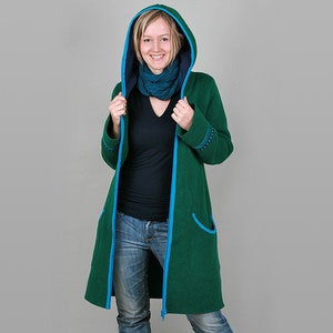 Walk coat, hooded coat, Fabienne, walk jacket women, transition coat, emerald and in other color combinations image 1