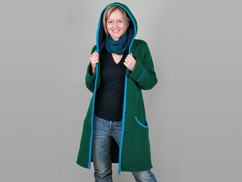 Walk coat, hooded coat, Fabienne, walk jacket women, transition coat, emerald and in other color combinations image 1