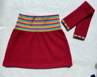 Walk skirt, wool skirt, winter skirt, warm skirt, walk skirt in a light A-line with a striped waistband in many colors with matching cuffs