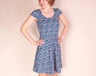 Jersey dress blue with flowers, colorful summer dress, empire dress, possible in many fabrics (original color sold out