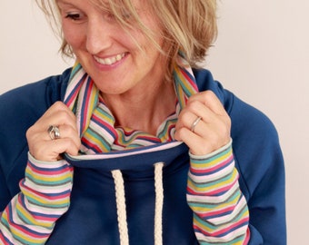 high collar sweater, striped shirt, jeans blue sweater, women's sweatshirt, in many colors and new rings