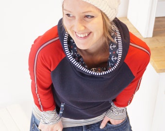 Hoody women, hoodie with anchors, sweatshirt women, Kirsten with new anchor fabric!