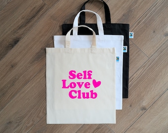 Einkaufstasche / fairtrade / Baumwollbeutel / Aufdruck „Self love club“ / verschiedene Farben / lange oder kurze Henkel 35cm / 70cm