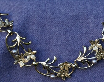 Vintage Collier, Double, 41-46cm, unechtes Metall, Federringverschluß, florales Motiv, Schlangenmuster, gut erhalten und gereinigt