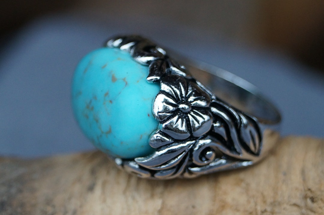 Vintage Ring, Silver 925/ Stamped, Ring Width 58, Turquoise Cabochon 19 X 14 Mm, Glossy Polished and Rhodium-plated - Etsy Vintage Ring, Silver 925/ Stamped, Ring Width 58, Turquoise Cabochon 19 X 14 Mm, Glossy Polished and Rhodium-plated - Etsy