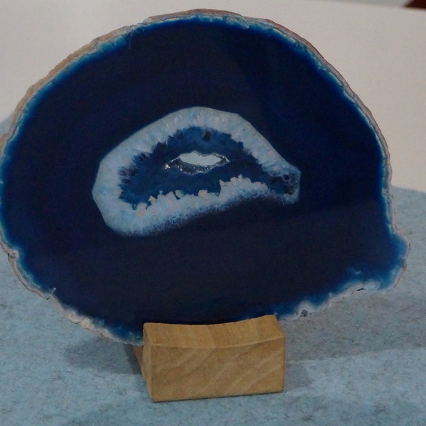 Vintage Achatscheibe Windlicht blaue Achatscheibe in Holzhalterung mit Teelicht